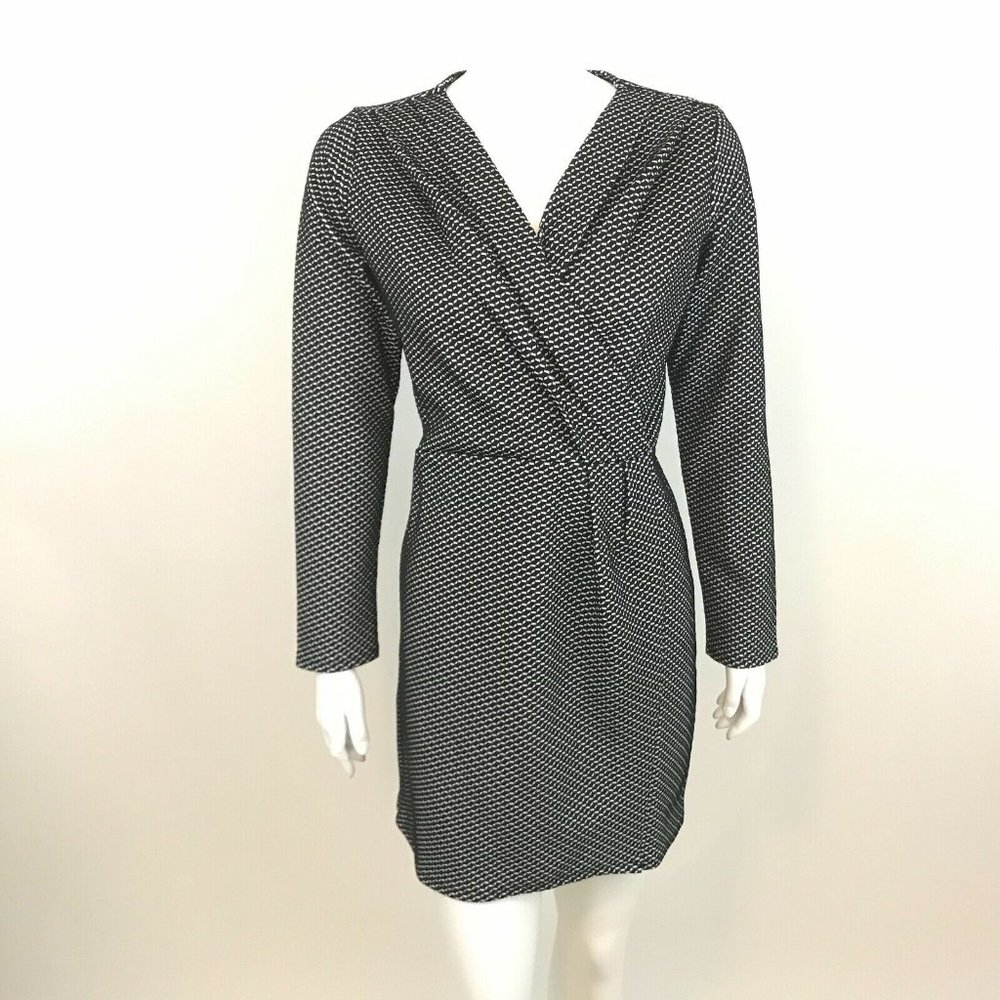 NY Collection Black White Faux Wrap Dress PM